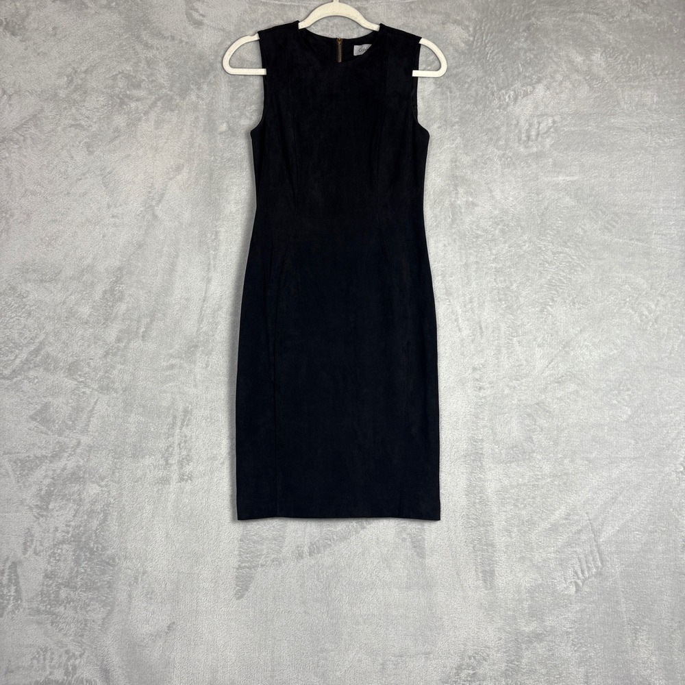 Calvin Klein Black Faux Suede Dress Sleeveless Sheath Size 2 Dark Academia